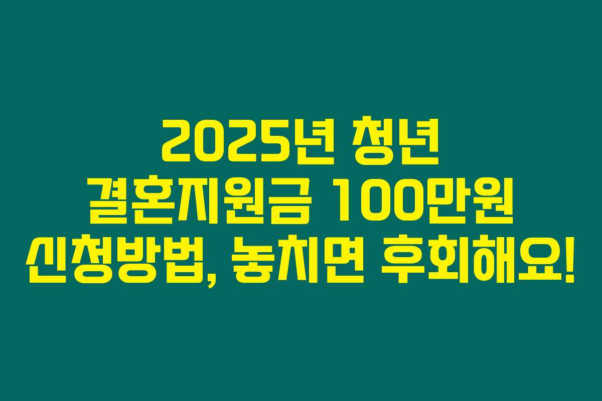 2025년 청년 결혼지원금 100만원 신청방법, 놓치면 후회해요!