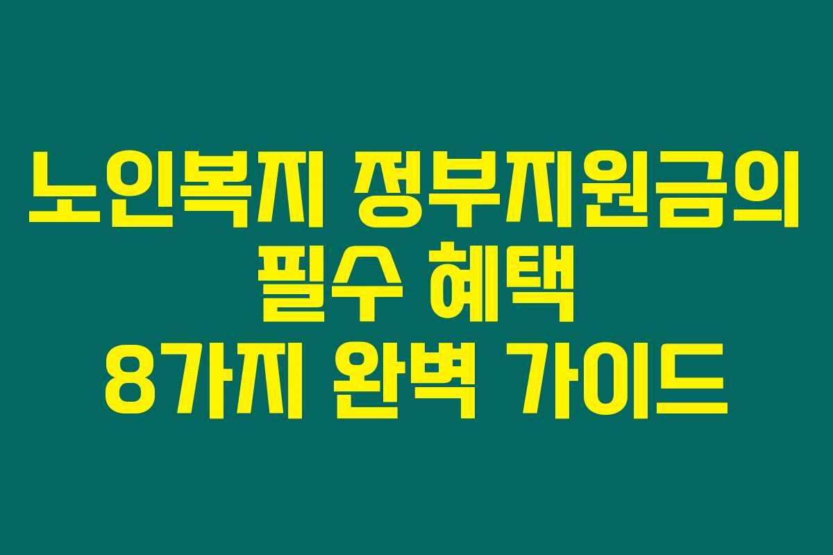 노인복지 정부지원금의 필수 혜택 8가지 완벽 가이드
