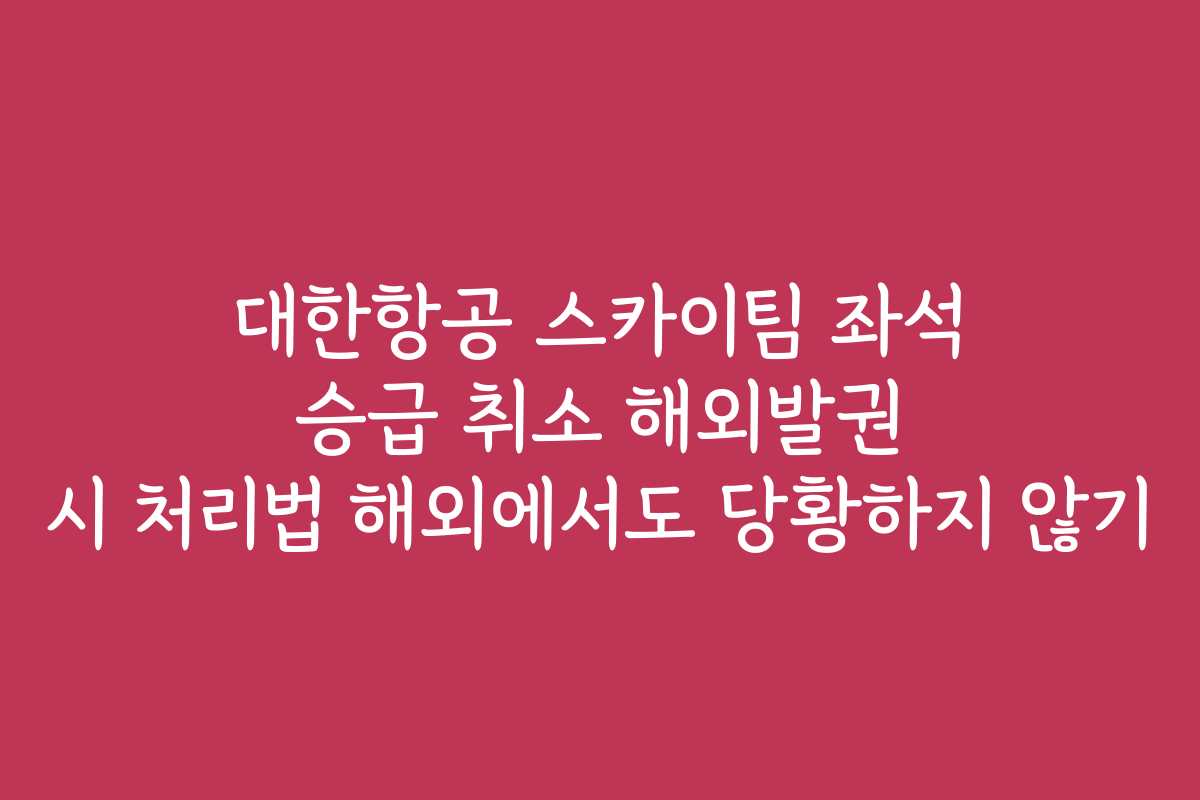대한항공 스카이팀 좌석 승급 취소 해외발권 시 처리법 해외에서도 당황하지 않기