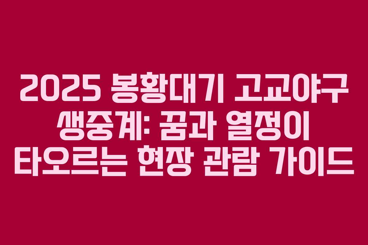 2025 봉황대기 고교야구 생중계: 꿈과 열정이 타오르는 현장 관람 가이드