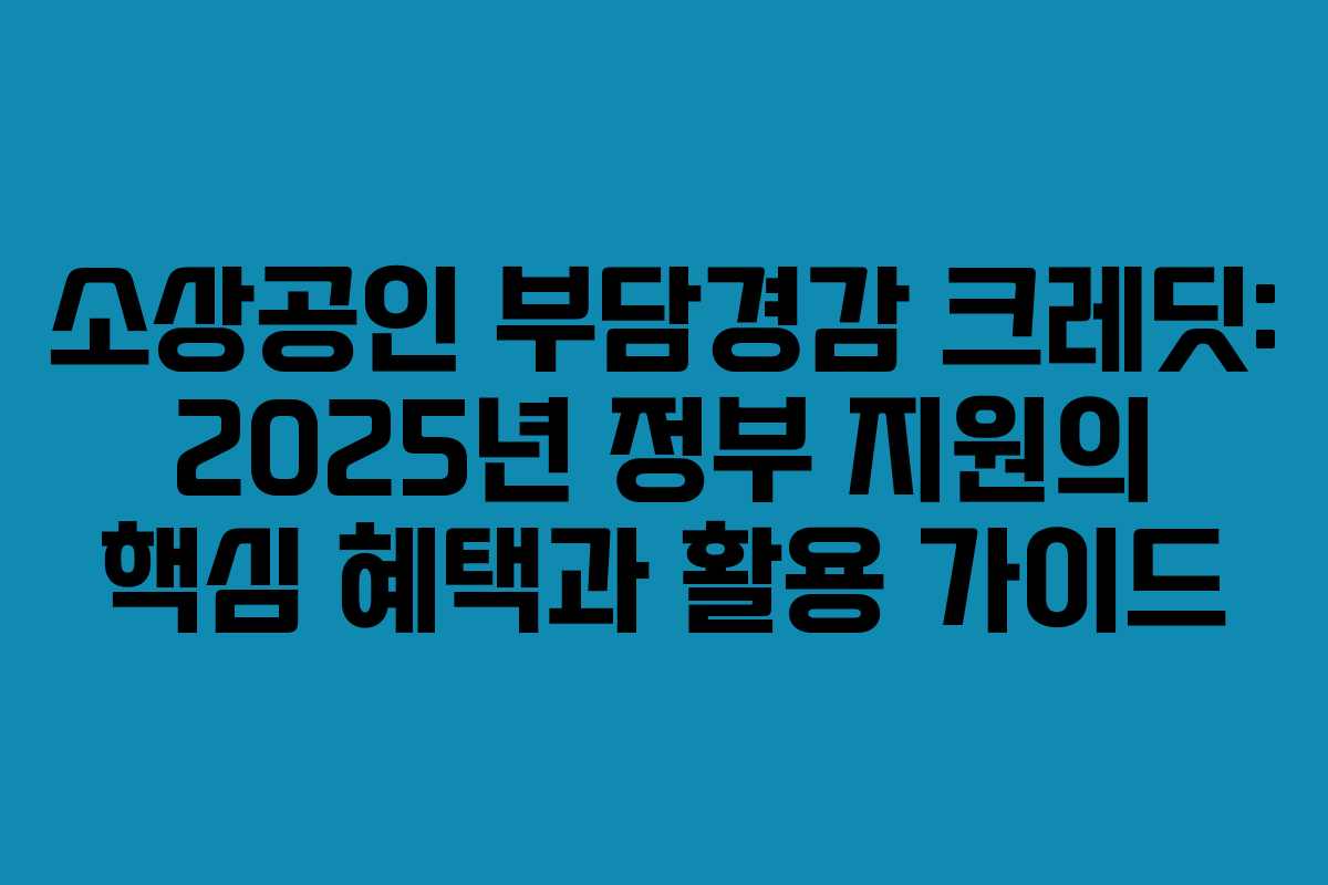 소상공인 부담경감 크레딧: 2025년 정부 지원의 핵심 혜택과 활용 가이드