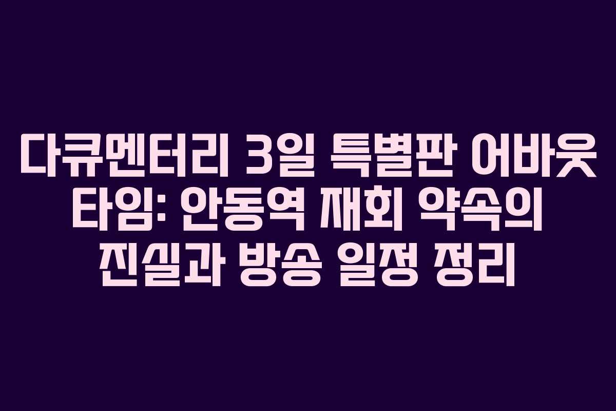 다큐멘터리 3일 특별판 어바웃 타임: 안동역 재회 약속의 진실과 방송 일정 정리