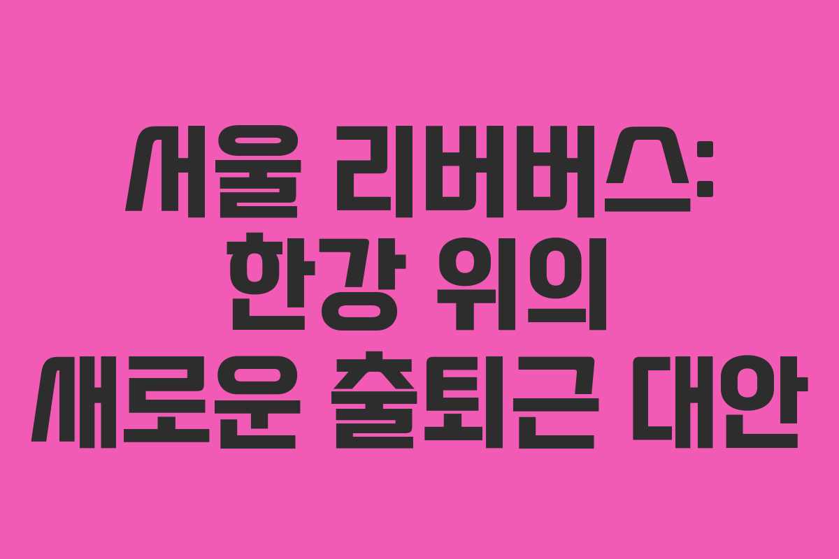 서울 리버버스: 한강 위의 새로운 출퇴근 대안