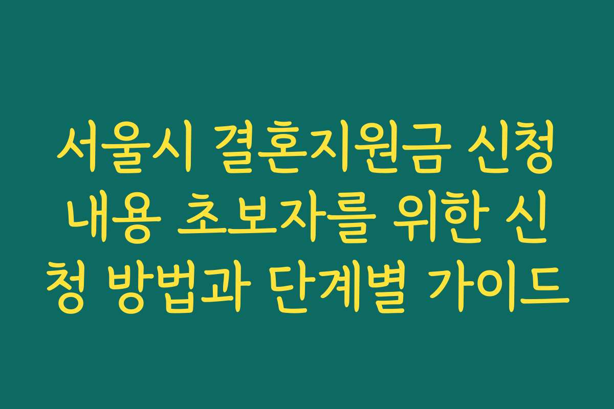 서울시 결혼지원금 신청내용 초보자를 위한 신청 방법과 단계별 가이드