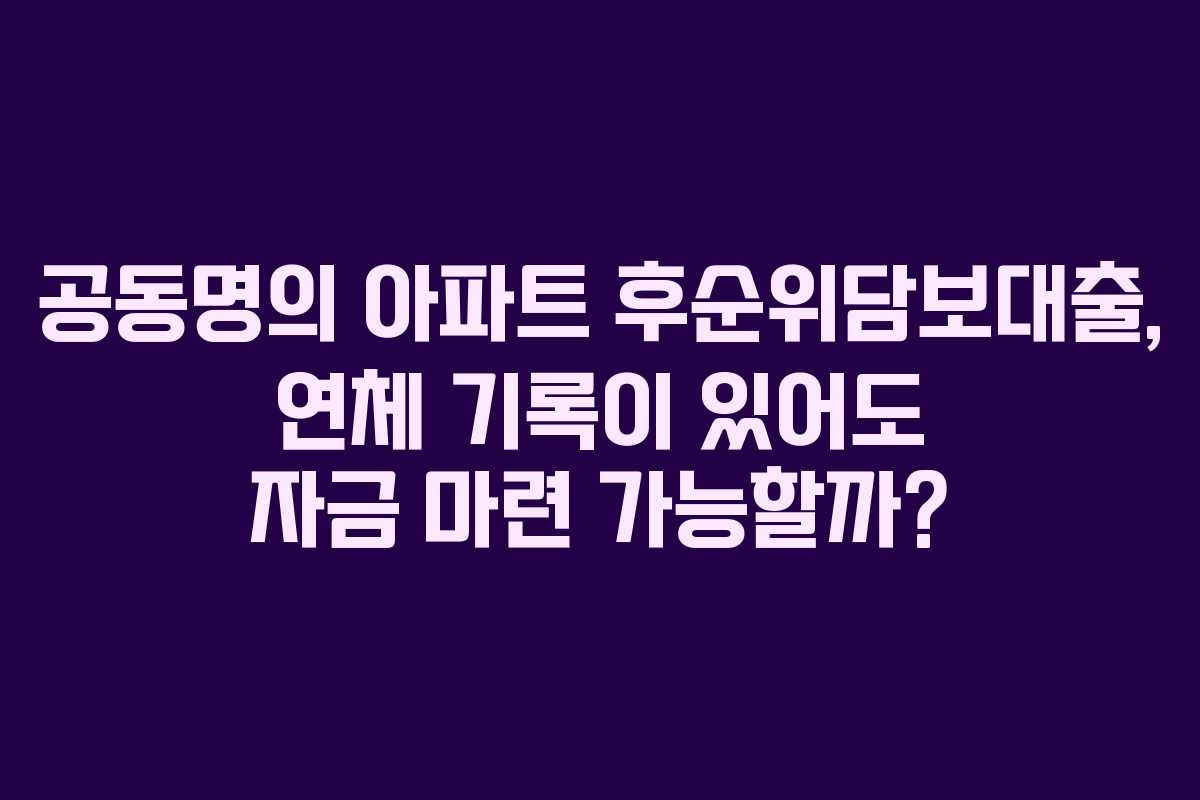 공동명의 아파트 후순위담보대출, 연체 기록이 있어도 자금 마련 가능할까?