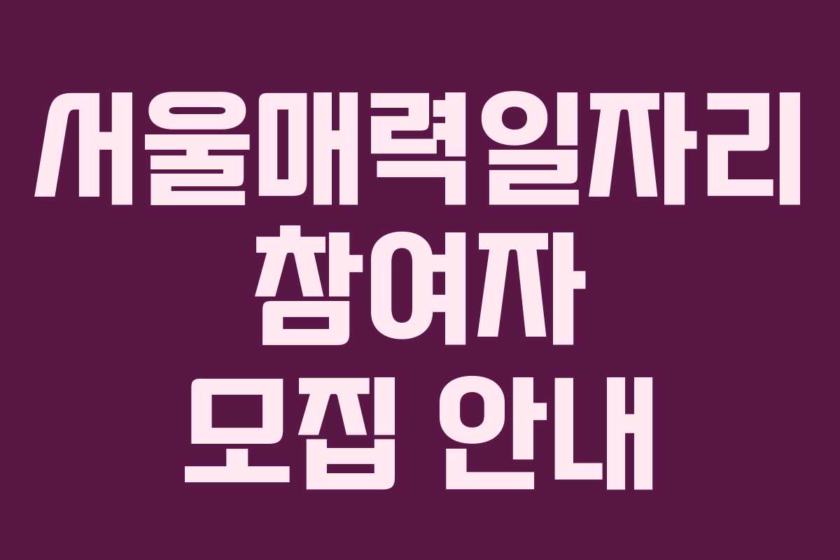 서울매력일자리 참여자 모집 안내