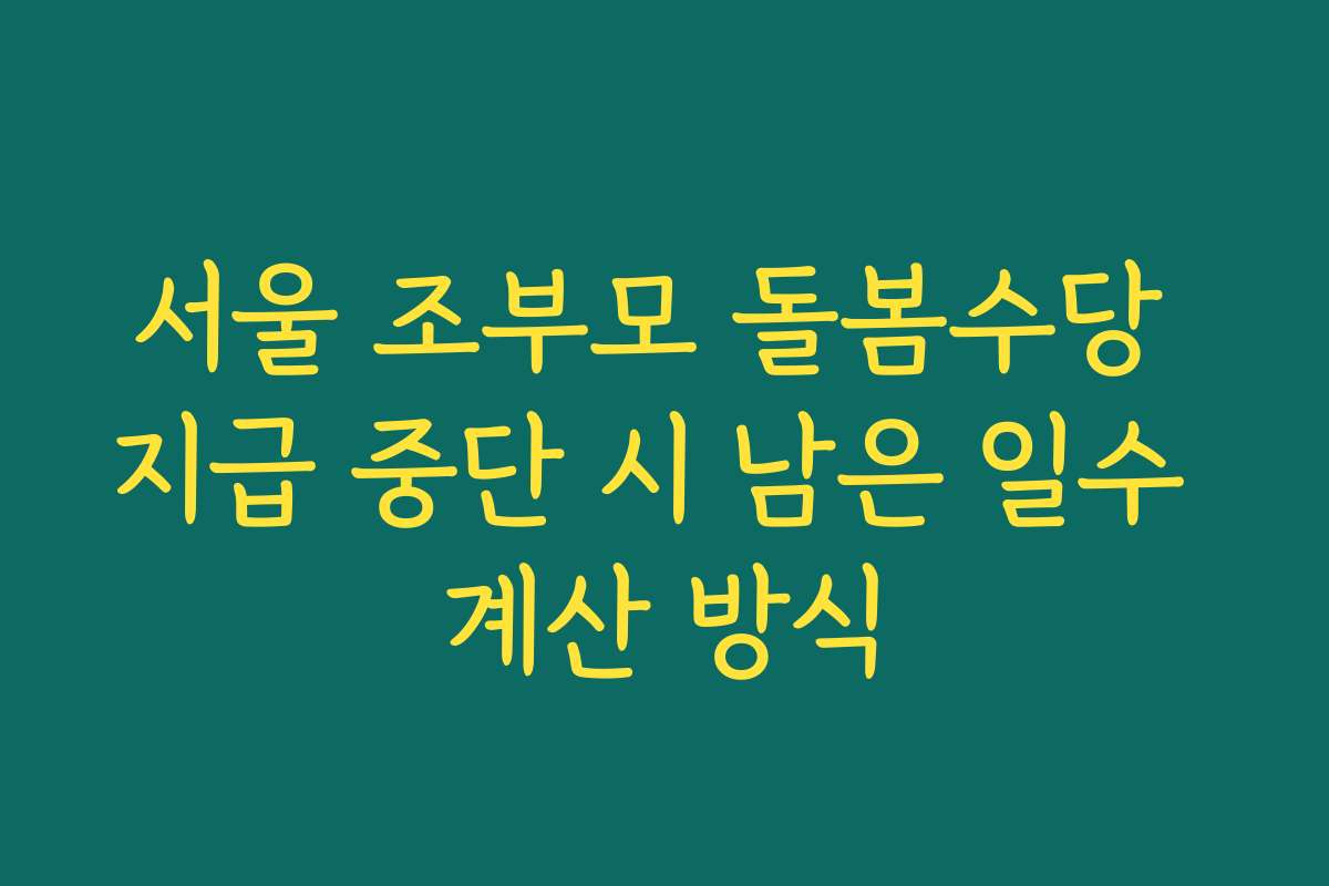 서울 조부모 돌봄수당 지급 중단 시 남은 일수 계산 방식 서울 조부모 돌봄수당 지급 중단 시 남은 일수 계산 방식