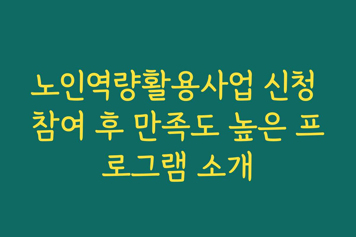 노인역량활용사업 신청 참여 후 만족도 높은 프로그램 소개
