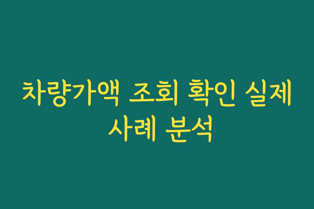 차량가액 조회 확인 실제 사례 분석