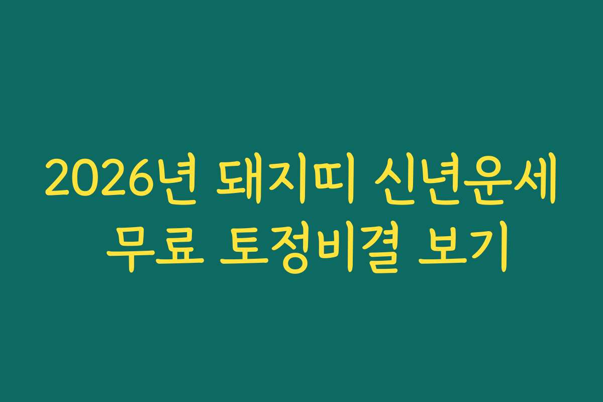 2026년 돼지띠 신년운세 무료 토정비결 보기