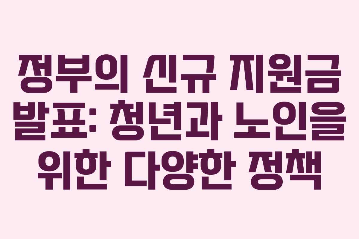 정부의 신규 지원금 발표: 청년과 노인을 위한 다양한 정책