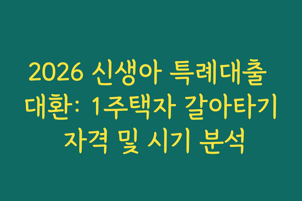 2026 신생아 특례대출 대환: 1주택자 갈아타기 자격 및 시기 분석