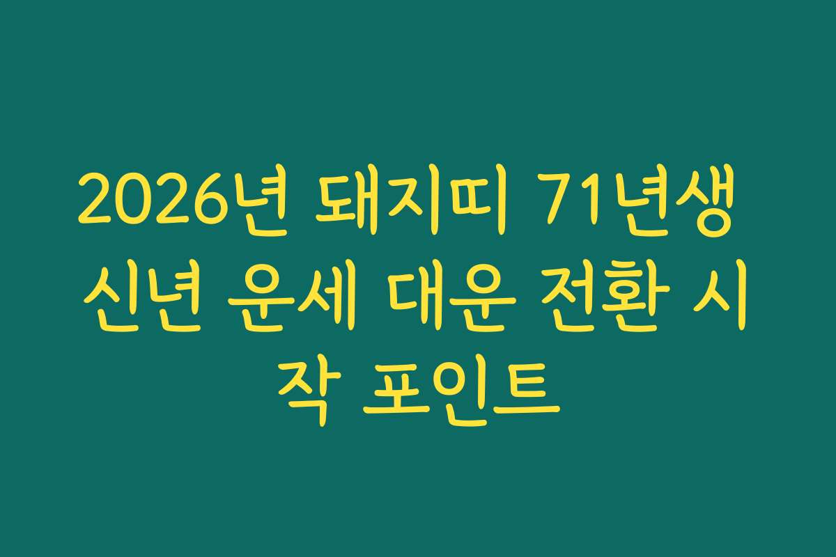 2026년 돼지띠 71년생 신년 운세 대운 전환 시작 포인트
