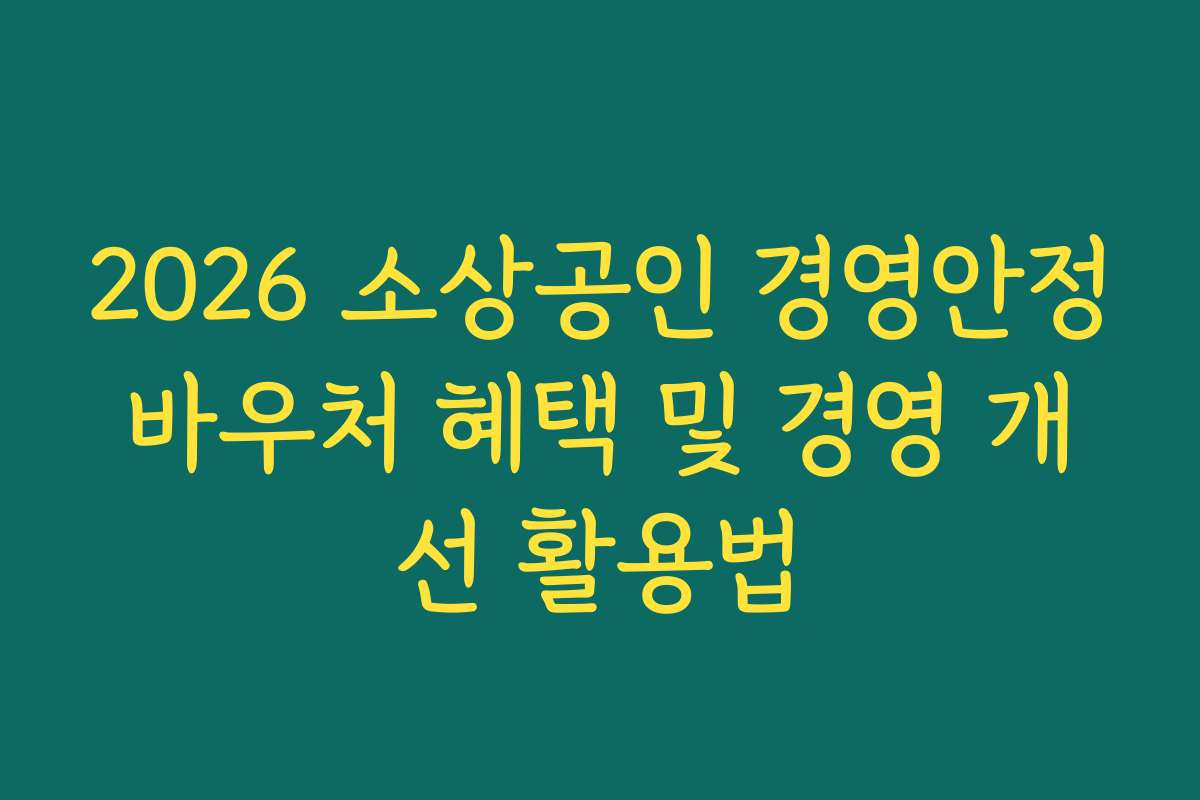 2026 소상공인 경영안정바우처 혜택 및 경영 개선 활용법