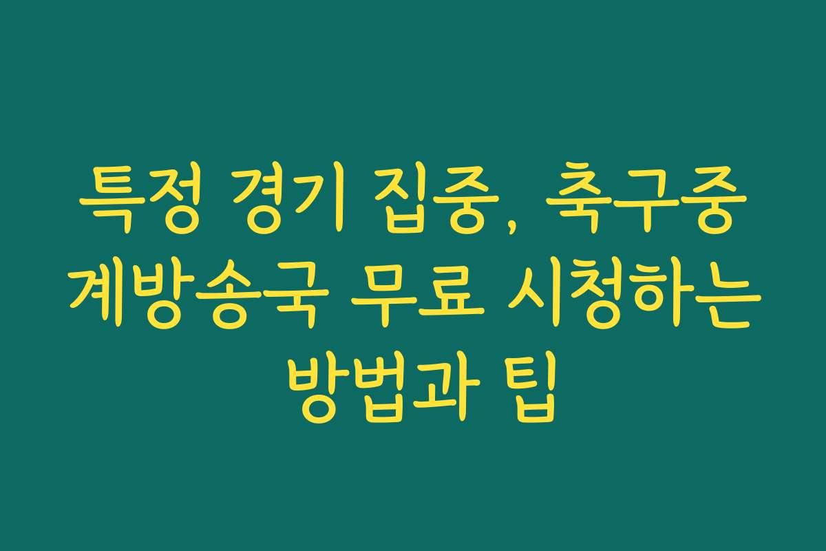 특정 경기 집중, 축구중계방송국 무료 시청하는 방법과 팁