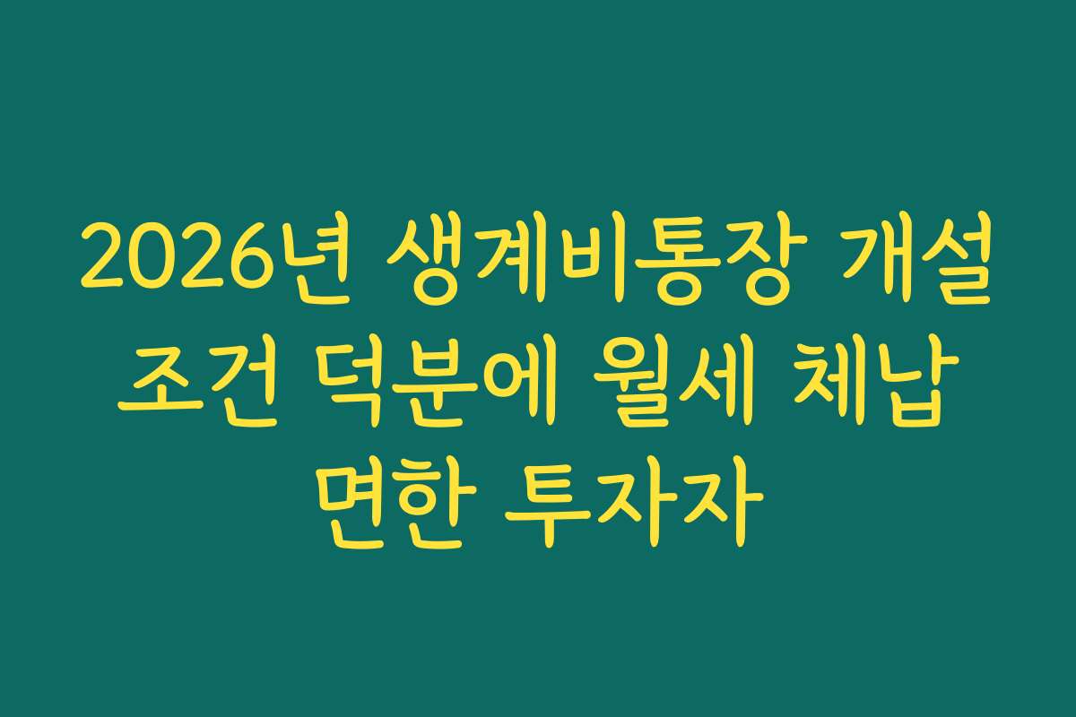 2026년 생계비통장 개설 조건 덕분에 월세 체납 면한 투자자