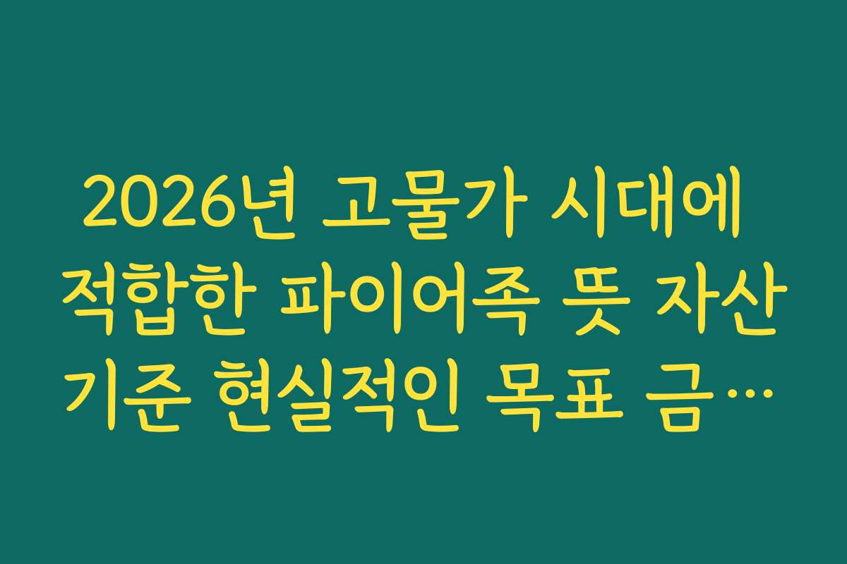 2026년 고물가 시대에 적합한 파이어족 뜻 자산기준 현실적인 목표 금액 설정