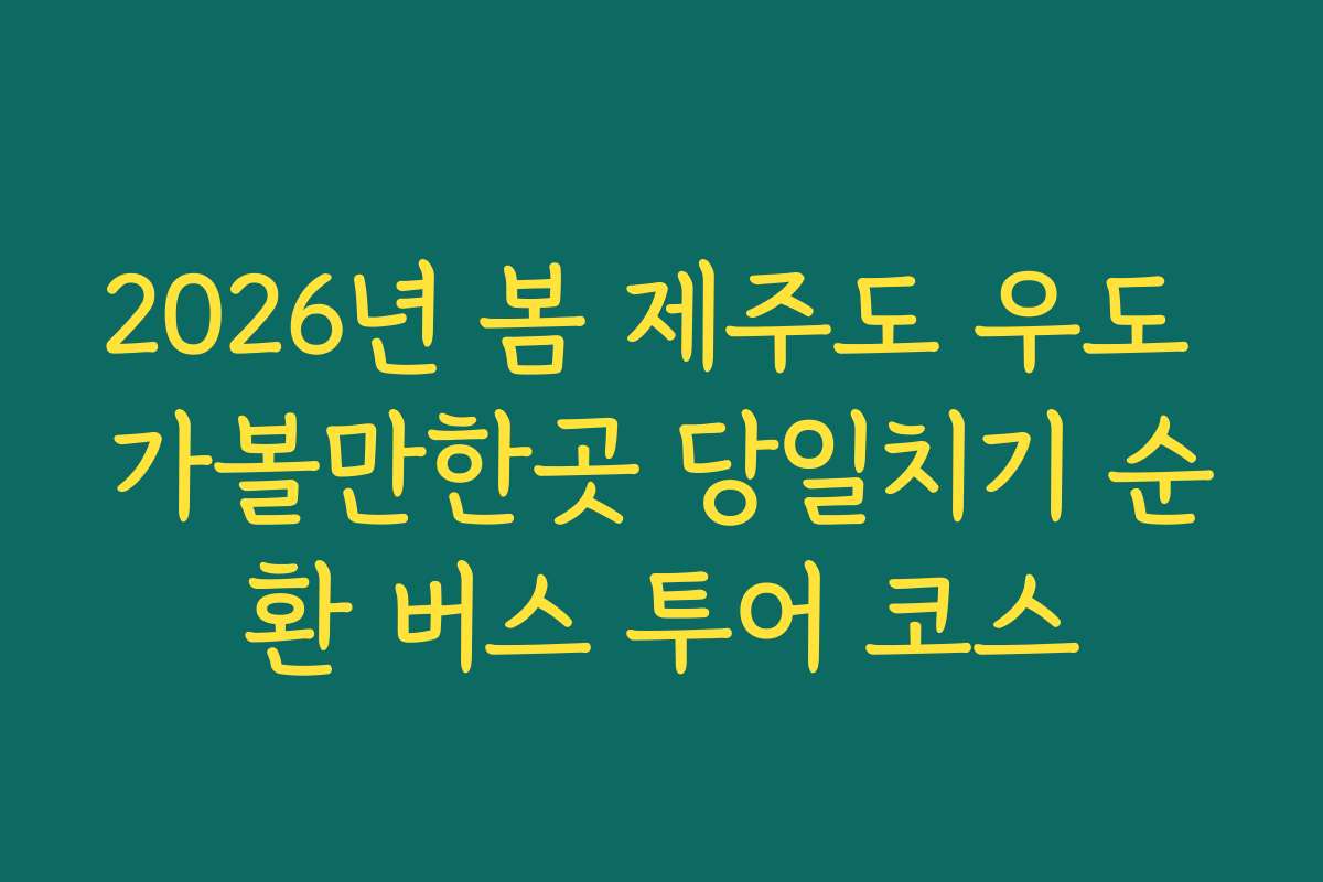 2026년 봄 제주도 우도 가볼만한곳 당일치기 순환 버스 투어 코스