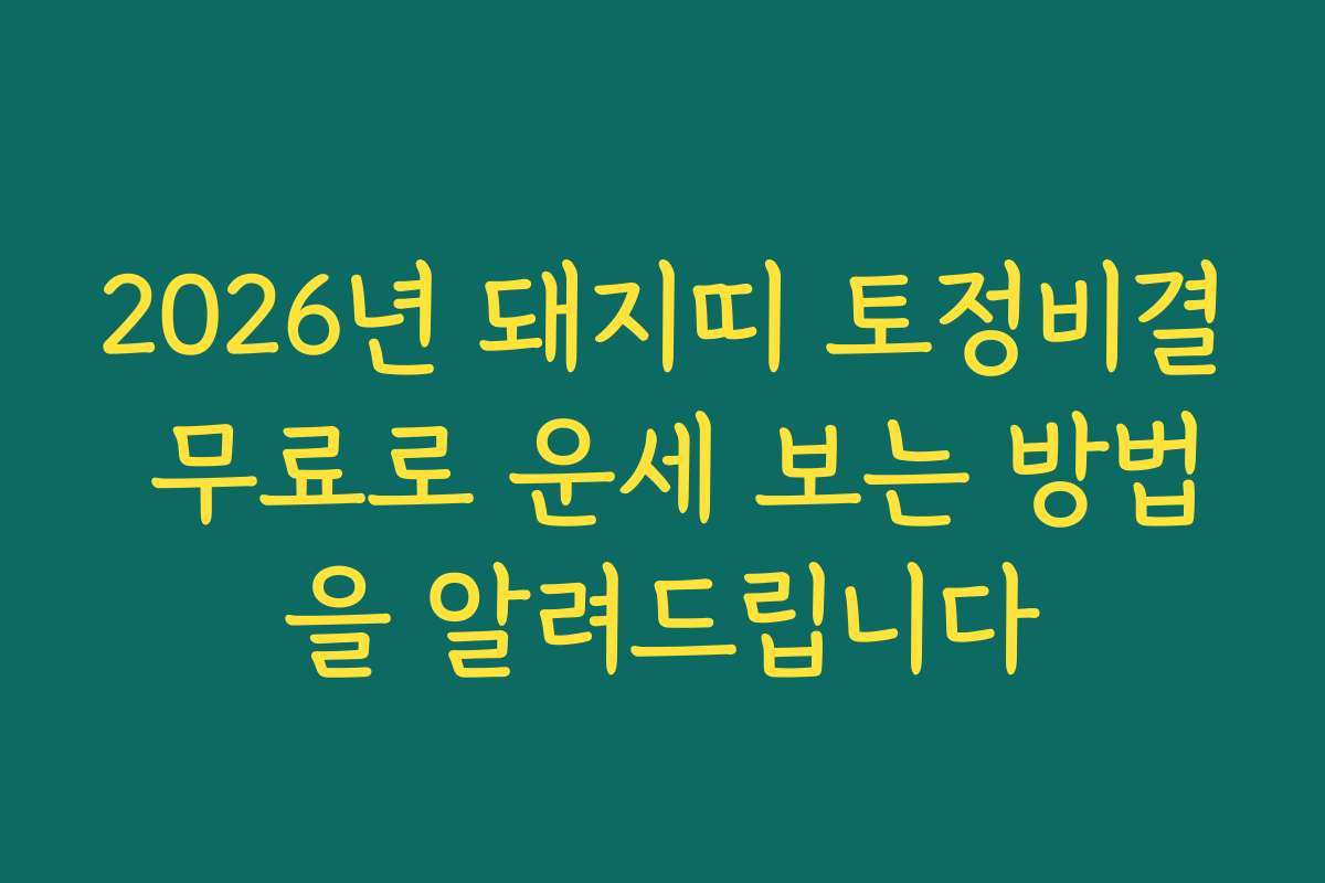 2026년 돼지띠 토정비결 무료로 운세 보는 방법을 알려드립니다