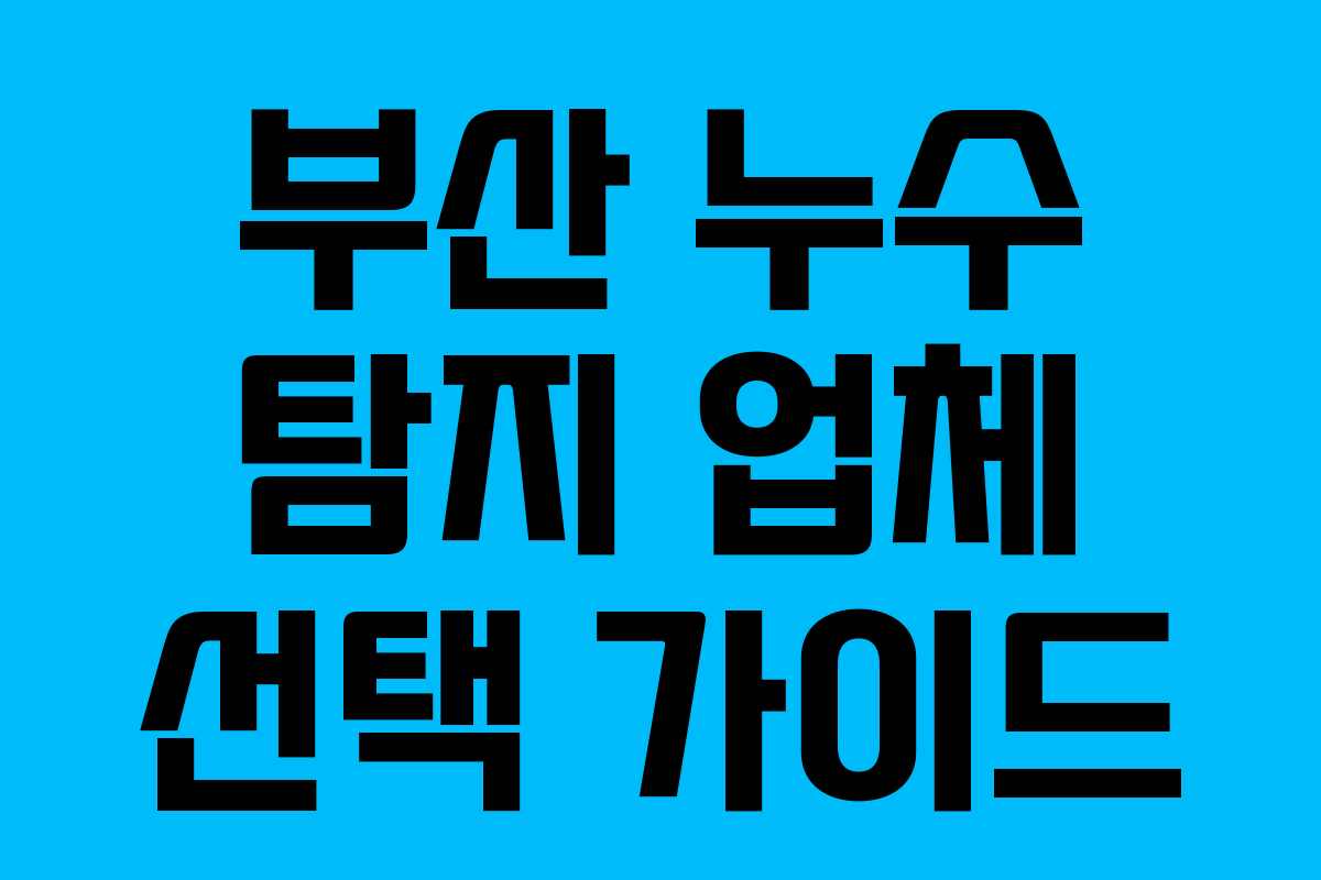 부산 누수 탐지 업체 선택 가이드