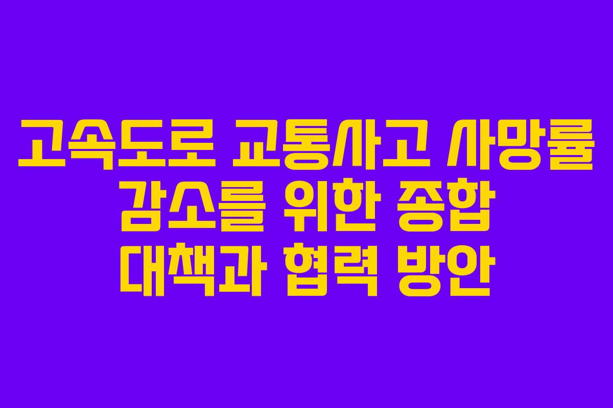 고속도로 교통사고 사망률 감소를 위한 종합 대책과 협력 방안 고속도로 교통사고 사망률 감소를 위한 종합 대책과 협력 방안