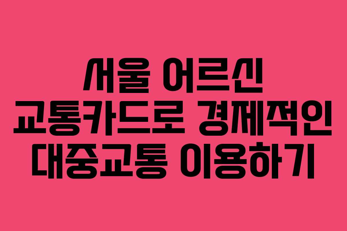 서울 어르신 교통카드로 경제적인 대중교통 이용하기