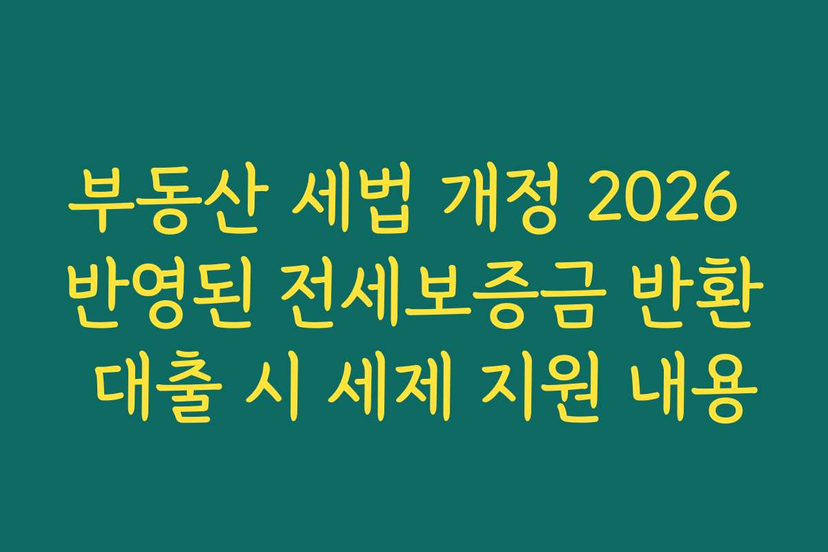 부동산 세법 개정 2026 반영된 전세보증금 반환 대출 시 세제 지원 내용
