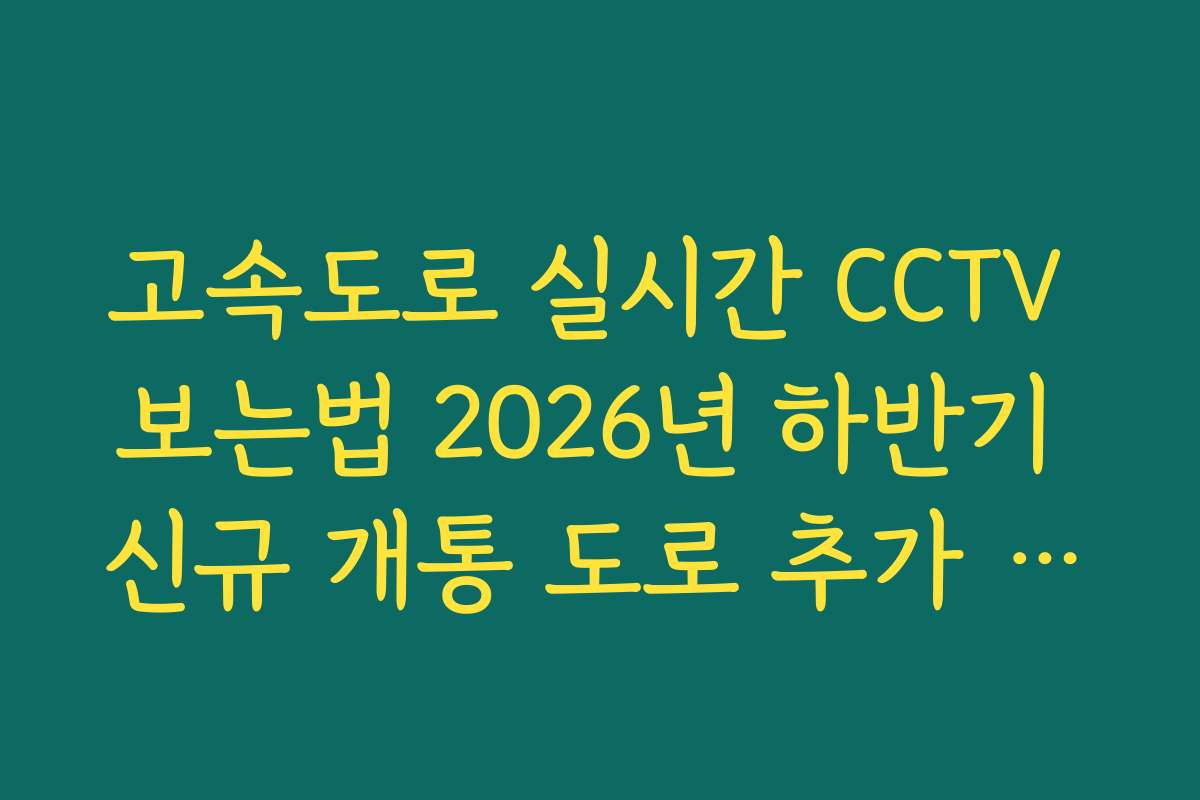 고속도로 실시간 CCTV 보는법 2026년 하반기 신규 개통 도로 추가 리스트 고속도로 실시간 CCTV 보는법 2026년 하반기 신규 개통 도로 추가 리스트
