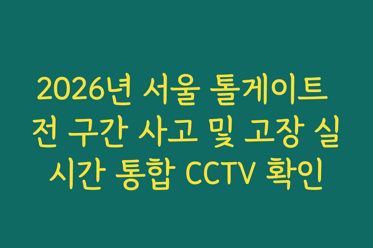 2026년 서울 톨게이트 전 구간 사고 및 고장 실시간 통합 CCTV 확인