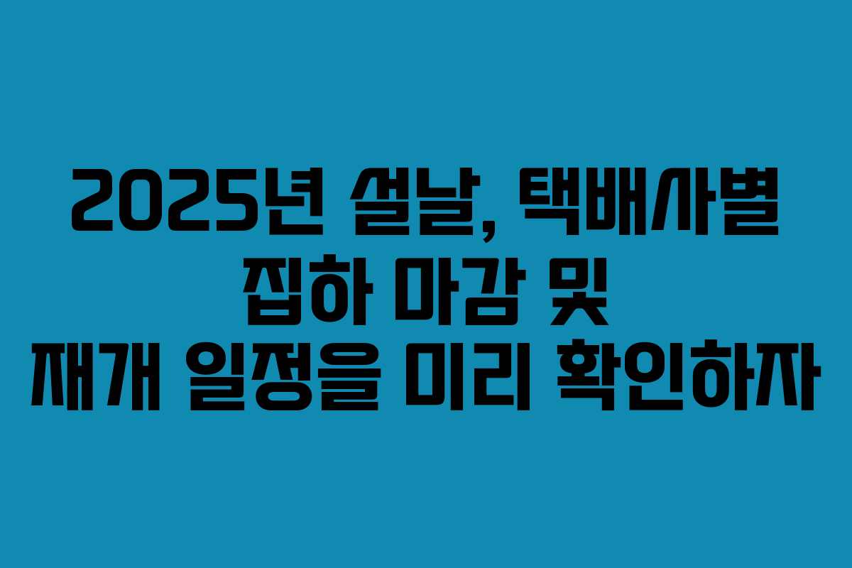 2025년 설날, 택배사별 집하 마감 및 재개 일정을 미리 확인하자