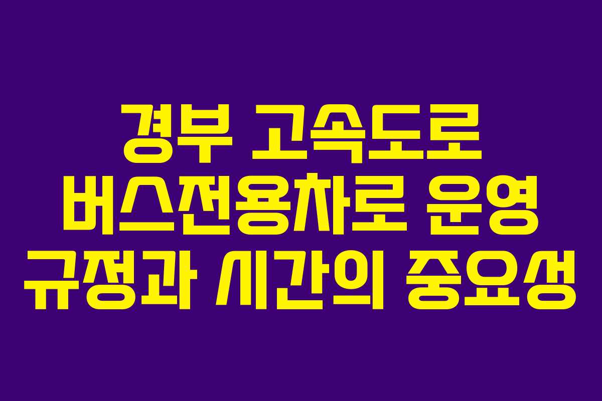경부 고속도로 버스전용차로 운영 규정과 시간의 중요성 경부 고속도로 버스전용차로 운영 규정과 시간의 중요성