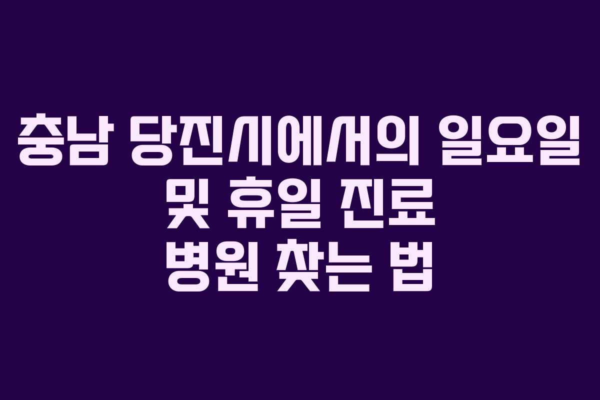충남 당진시에서의 일요일 및 휴일 진료 병원 찾는 법 충남 당진시에서의 일요일 및 휴일 진료 병원 찾는 법
