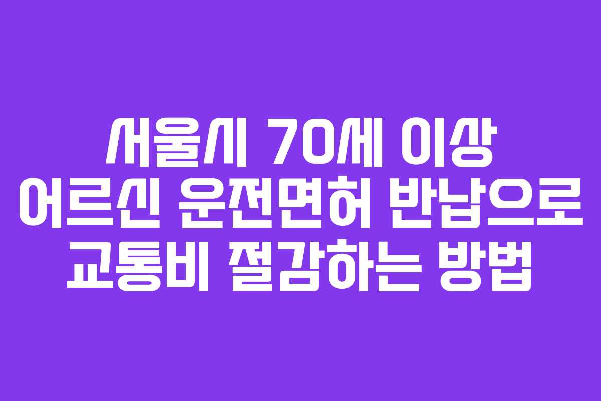 서울시 70세 이상 어르신 운전면허 반납으로 교통비 절감하는 방법 서울시 70세 이상 어르신 운전면허 반납으로 교통비 절감하는 방법