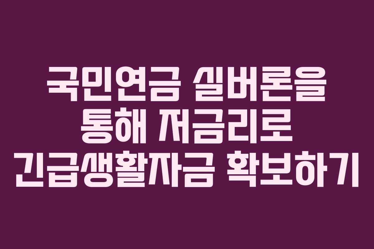 국민연금 실버론을 통해 저금리로 긴급생활자금 확보하기 국민연금 실버론을 통해 저금리로 긴급생활자금 확보하기