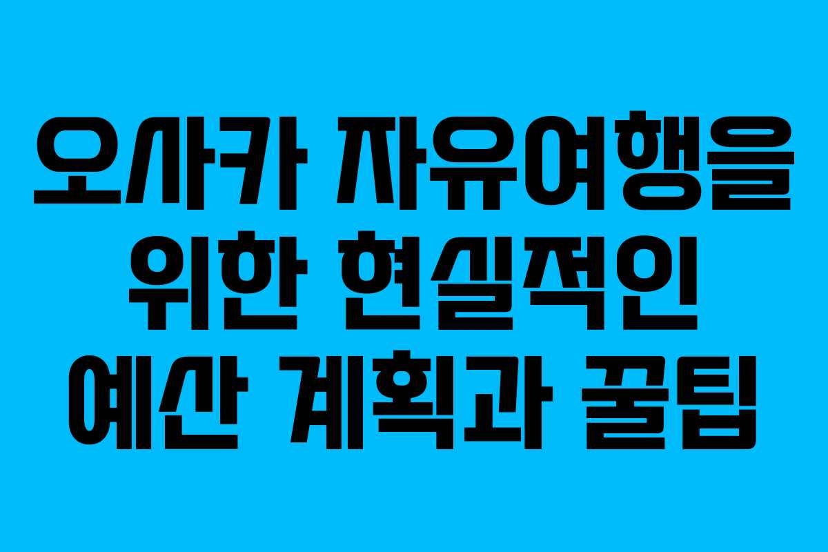 오사카 자유여행을 위한 현실적인 예산 계획과 꿀팁