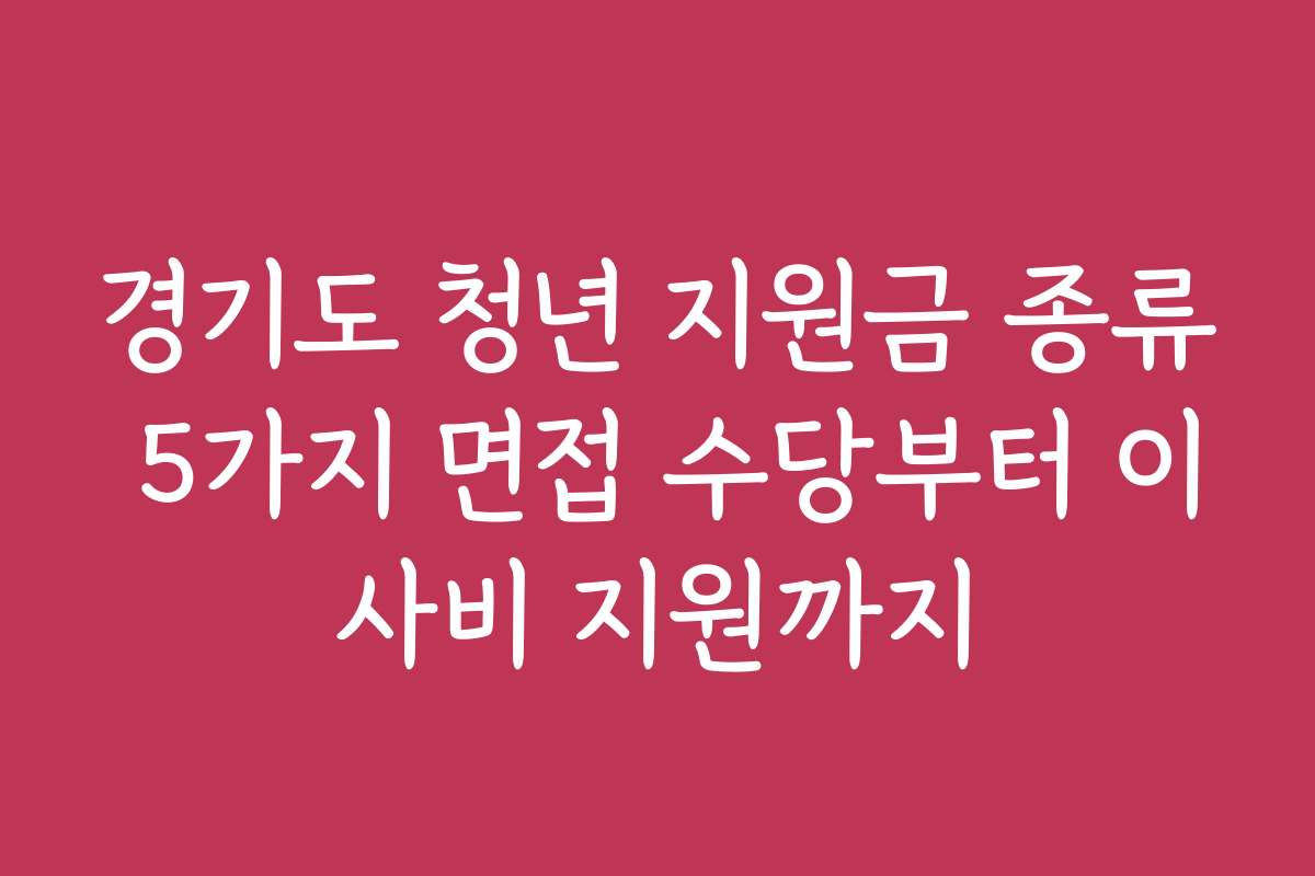 경기도 청년 지원금 종류 5가지 면접 수당부터 이사비 지원까지