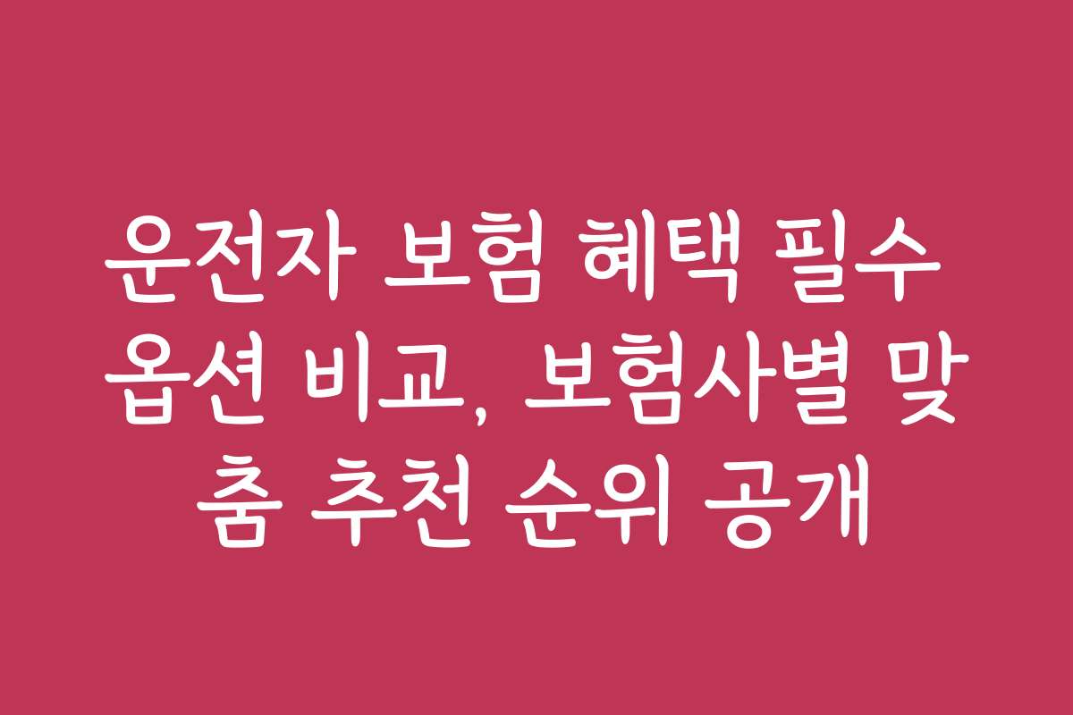 운전자 보험 혜택 필수 옵션 비교, 보험사별 맞춤 추천 순위 공개