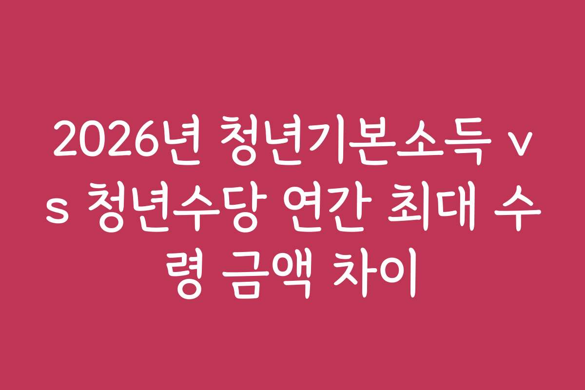 2026년 청년기본소득 vs 청년수당 연간 최대 수령 금액 차이