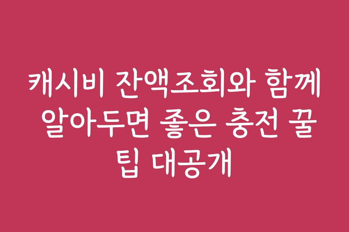 캐시비 잔액조회와 함께 알아두면 좋은 충전 꿀팁 대공개