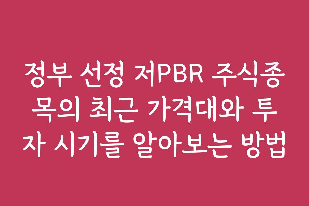 정부 선정 저PBR 주식종목의 최근 가격대와 투자 시기를 알아보는 방법