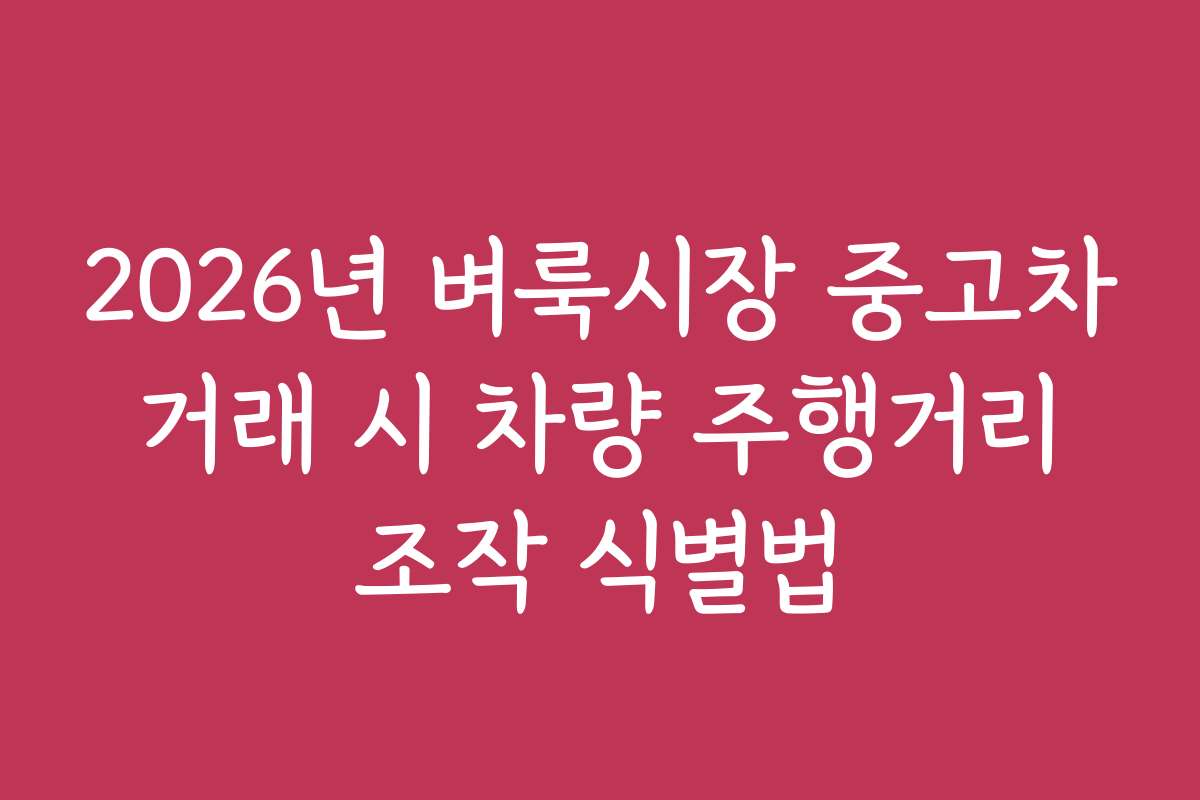 2026년 벼룩시장 중고차 거래 시 차량 주행거리 조작 식별법