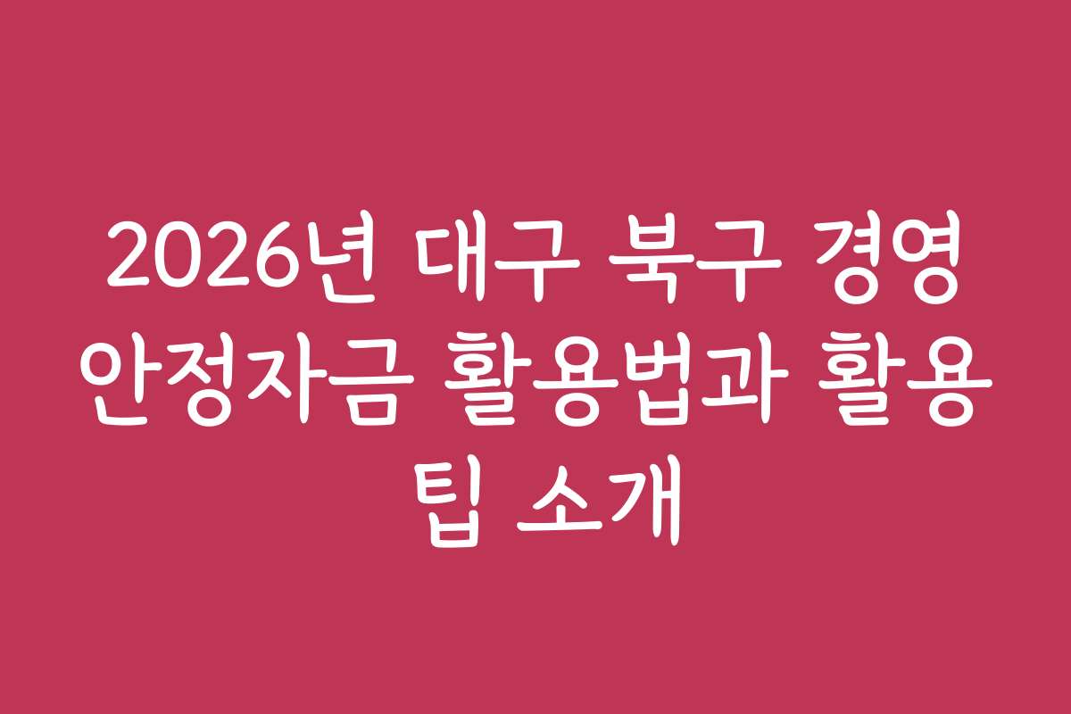 2026년 대구 북구 경영안정자금 활용법과 활용 팁 소개