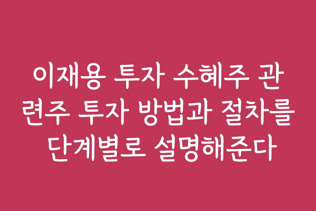 이재용 투자 수혜주 관련주 투자 방법과 절차를 단계별로 설명해준다