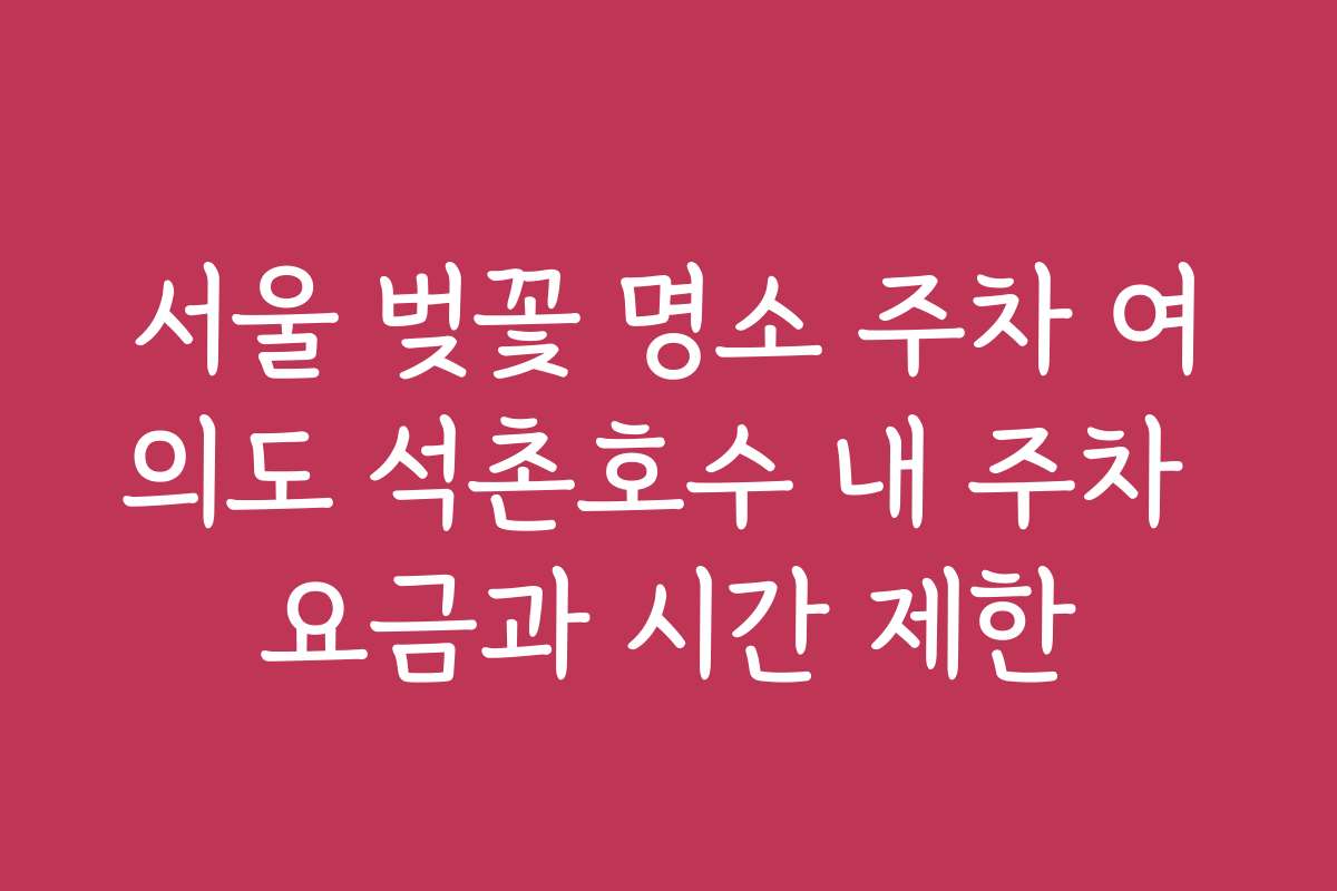 서울 벚꽃 명소 주차 여의도 석촌호수 내 주차 요금과 시간 제한