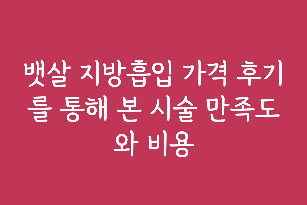 뱃살 지방흡입 가격 후기를 통해 본 시술 만족도와 비용