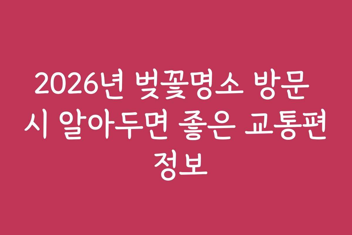 2026년 벚꽃명소 방문 시 알아두면 좋은 교통편 정보