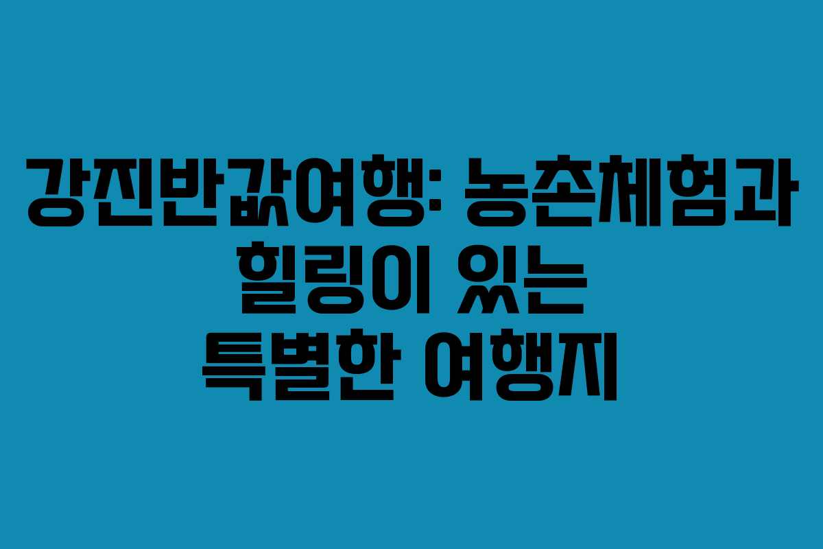 강진반값여행: 농촌체험과 힐링이 있는 특별한 여행지