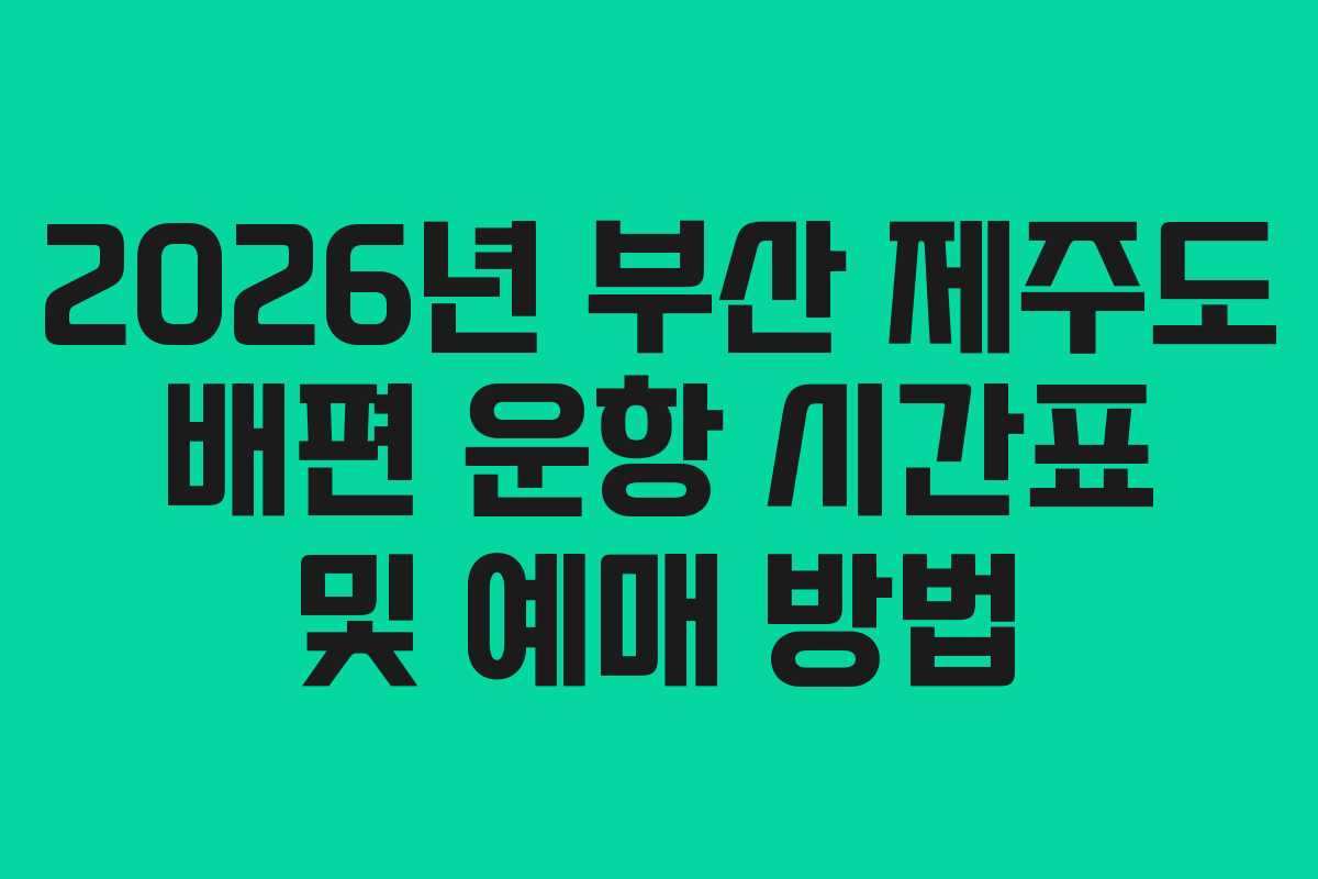 2026년 부산 제주도 배편 운항 시간표 및 예매 방법