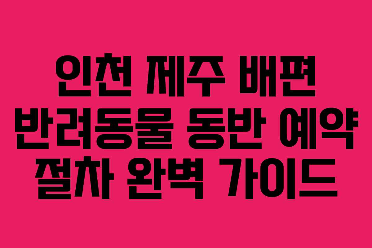 인천 제주 배편 반려동물 동반 예약 절차 완벽 가이드