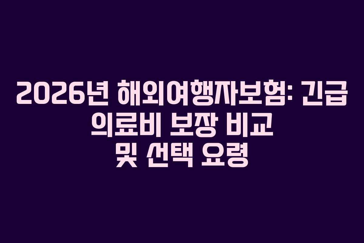 2026년 해외여행자보험: 긴급 의료비 보장 비교 및 선택 요령